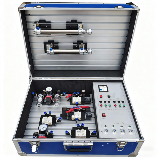 Portable pneumatic training kit with cylinders valves tubing and control components