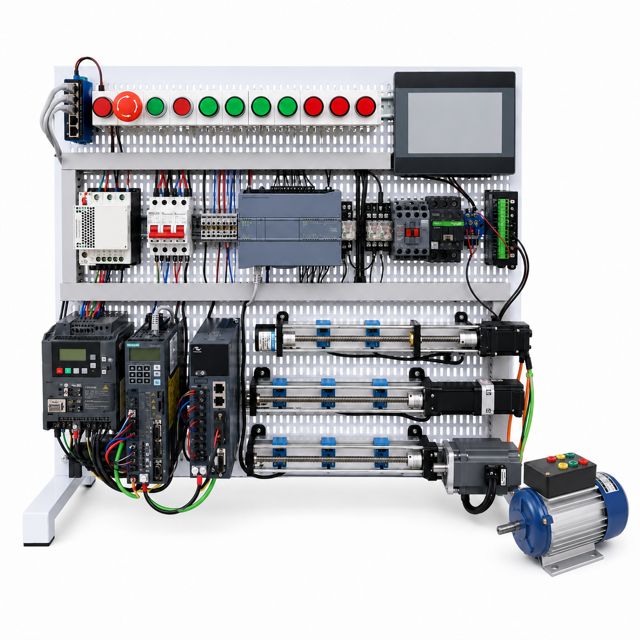 Advanced PLC Motion Control Trainer with Siemens S7-1200, V90 Servo, V20 VFD, Stepper Motor & HMI
