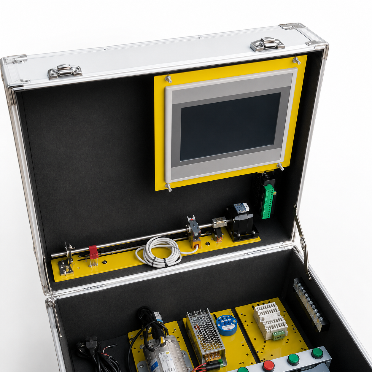 Portable Suitcase-Style Siemens S7-1200 PLC Trainer Kit with HMI, VFD Inverter & RS485 Modbus