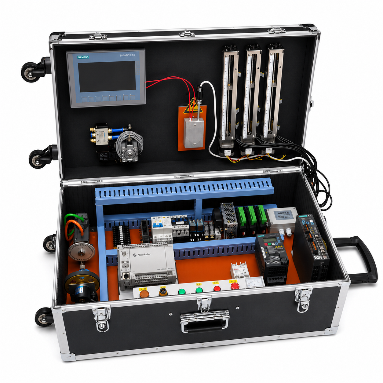 Allen-Bradley Micro850 PLC Integrated Automation Training Kit – Portable HMI, VFD, Pneumatic & Process Control Trainer