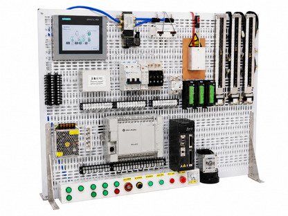 Industrial automation PLC training kit with Allen-Bradley Micro850, Siemens 7-inch HMI and Delta servo motor