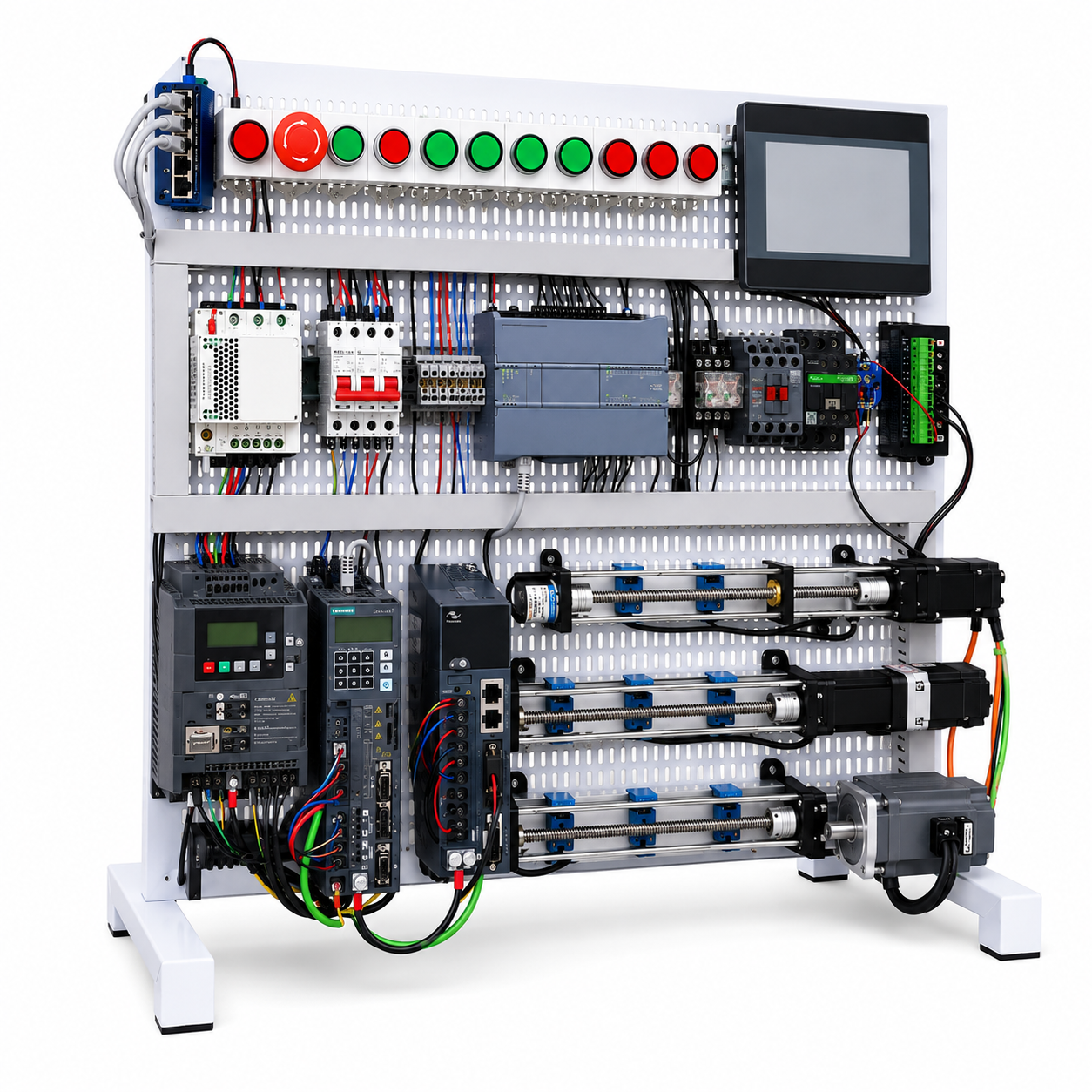 Advanced PLC Motion Control Trainer with Siemens S7-1200, V90 Servo, V20 VFD, Stepper Motor & HMI