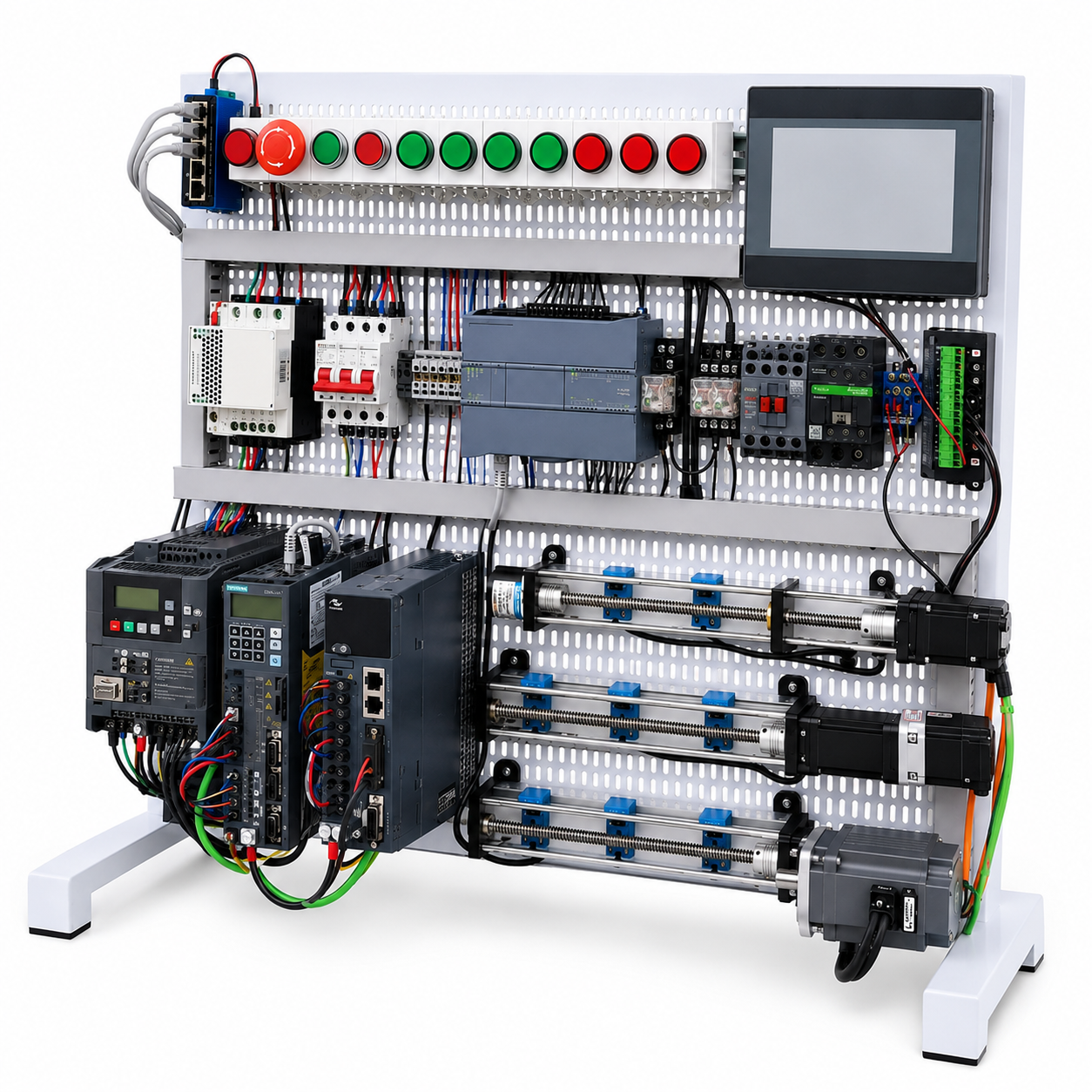 Advanced PLC Motion Control Trainer with Siemens S7-1200, V90 Servo, V20 VFD, Stepper Motor & HMI
