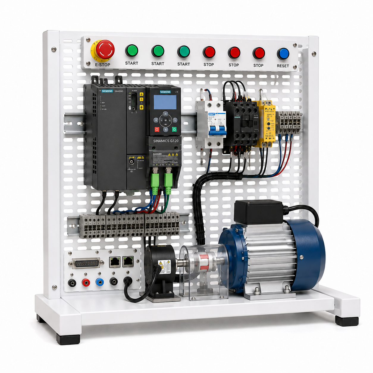 Siemens SINAMICS G120 motor control training module with three-phase AC motor